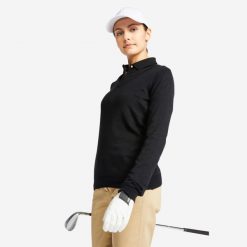 Sweter do golfa damski Inesis MW500. Czarne golfy damskie INESIS, m, z bawełny, bez kołnierzyka. W wyprzedaży za 54.99 zł.