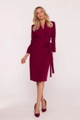 Elegancka sukienka ołówkowa kopertowa z wiązaniem bordowa. Czerwone sukienki damskie Stylove, bez wzorów, biznesowe, bez ramiączek. Za 449.00 zł.