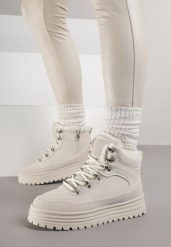 Beżowe Sneakersy na Grubej Podeszwie z Futerkiem Alweda. Brązowe obuwie sportowe damskie Born2be, z jeansu, bez zapięcia. Za 109.99 zł.