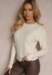 Jasnobeżowy Sweter z Modalem i Wiskozą Ozdobiony Tłoczeniem Liliti. Brązowe swetry klasyczne damskie Renee, m, z jeansu, bez kołnierzyka. Za 69.99 zł.