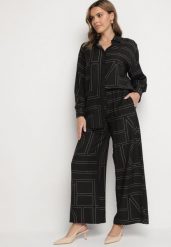 Czarny Wiskozowy Komplet w Geometryczny Wzór Spodnie i Koszula Hanarieth. Czarne koszule damskie Born2be, l, bez wzorów, z wiskozy, eleganckie, bez kołnierzyka, bez ramiączek. Za 139.99 zł.
