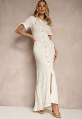 Beżowa Taliowana Sukienka z Wiskozy z Ozdobnymi Guzikami Taliette. Brązowe sukienki damskie Renee, bez wzorów, z wiskozy, eleganckie, bez ramiączek. W wyprzedaży za 143.99 zł.