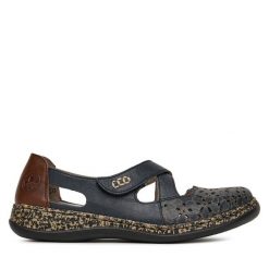 Półbuty Rieker. Niebieskie półbuty damskie Rieker, bez wzorów, bez obcasa, na płaskiej podeszwie, bez zapięcia. Za 319.99 zł.