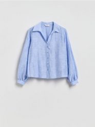 Koszula z haftowanym wzorem - jasnoniebieski. Niebieskie koszule damskie Reserved, l, bez wzorów, z tkaniny, bez kołnierzyka, bez ramiączek. Za 139.99 zł.