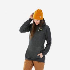 Bluza snowboardowa z kapturem damska Dreamscape 100 1/2 zip. Szare bluzy damskie DREAMSCAPE, na zimę, xs, bez wzorów, z bawełny, z kapturem. W wyprzedaży za 69.99 zł.