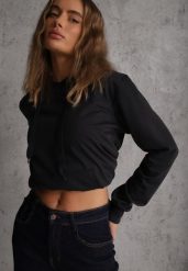 Granatowa Kangurka Bluza z Kapturem i Ściągaczem Saveria. Niebieskie bluzy damskie Renee, l, bez wzorów, z jeansu, z kapturem. Za 34.99 zł.