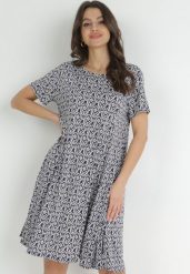 Granatowa Sukienka Mini w Drobne Kwiaty Eudolla. Niebieskie sukienki damskie Born2be, bez wzorów, bez ramiączek. Za 79.99 zł.