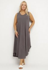 Szara Rozkloszowana Sukienka z Bawełną Nairilo. Szare sukienki damskie Born2be, bez wzorów, z bawełny, eleganckie, bez ramiączek. Za 99.99 zł.