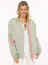 Zwillingsherz Kurtka "Happy" w kolorze jasnozielono-różowym rozmiar: XL. Zielone kurtki damskie Zwillingsherz, xl, bez wzorów, bez kaptura. Za 252.99 zł.