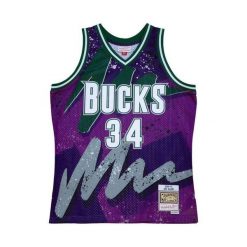 Koszulka NBA Milwaukee Bucks Ray Allen Swingman Hyper Hoops 2000/01. Fioletowe koszulki damskie Mitchell & Ness, bez wzorów, bez kołnierzyka, bez ramiączek. Za 616.50 zł.