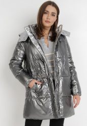 Srebrna Kurtka Pronassa. Szare kurtki damskie Born2be, l, bez wzorów, z tkaniny, bez kaptura. Za 169.99 zł.