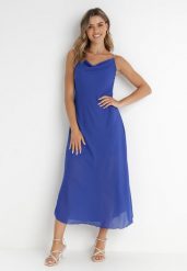 Niebieska Sukienka Philice. Niebieskie sukienki damskie Born2be, z aplikacjami, z tkaniny, glamour, bez ramiączek. Za 159.99 zł.