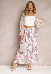 Biała Spódnica Ozdobiona Plisami z Gumką w Pasie i Elastyczną Podszewką Vislo. Białe spódnice damskie Renee, na lato, bez wzorów, boho, maxi. Za 54.99 zł.