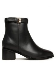 Tommy Hilfiger Botki Th Buckle Riding Mid Heel Bootie FW0FW08859 Czarny. Czarne botki damskie Tommy Hilfiger, ze skóry, bez obcasa, na słupku, bez zapięcia. Za 599.99 zł.