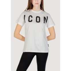 Koszulka crop top Kobieta ICON. Białe bluzki damskie ICON, bez wzorów, z bawełny, bez kołnierzyka, bez ramiączek. W wyprzedaży za 184.00 zł.