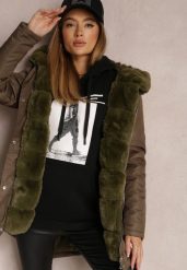 Ciemnozielona Kurtka Parka z Futrzanym Kapturem Phitto. Zielone kurtki damskie Renee, l, z futra. Za 259.99 zł.