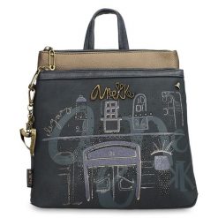 Granatowy Elegancki Damski Plecak Anekke. Niebieskie plecaki Anekke, z aplikacjami, z materiału. Za 399.00 zł.