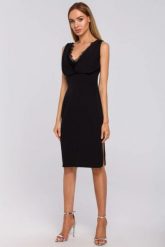 Sukienka elegancka wieczorowa z lejącej tkaniny z koronką. Sukienki damskie Sukienki.shop, bez wzorów, z koronki, eleganckie, bez ramiączek. Za 319.00 zł.