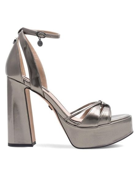 Nine West Sandały AAHIDA ZL23002CC Srebrny. Szare sandały damskie Nine West, bez wzorów, z syntetyku, bez obcasa, na słupku, bez zapięcia. Za 149.99 zł.