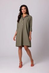 Luźna sukienka z kołnierzykiem guzikami i kieszeniami oliwka. Brązowe sukienki damskie Bewear, bez wzorów, z tkaniny, biznesowe, bez ramiączek. Za 349.00 zł.
