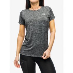 Koszulka treningowa damska Under Armour Tech SSC Twist. Szare bluzki damskie Under Armour, bez wzorów, bez kołnierzyka, bez ramiączek. Za 49.99 zł.