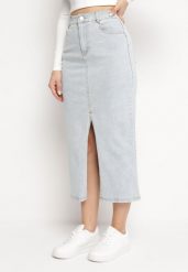 Jasnoniebieska Bawełniana Spódnica Jeansowa Midi Seraphna. Niebieskie spódnice damskie Born2be, l, z aplikacjami, z bawełny, maxi. Za 159.99 zł.