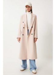 Happiness Istanbul Płaszcz przejściowy w kolorze kremowym rozmiar: 38. Brązowe płaszcze damskie Happiness Istanbul, bez wzorów, bez kaptura. Za 180.06 zł.