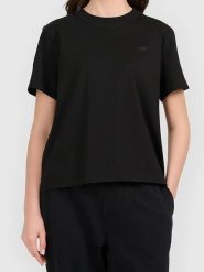 4F Koszulka w kolorze czarnym rozmiar: M. Czarne bluzki damskie 4F, m, bez wzorów, z bawełny, bez kołnierzyka, bez ramiączek. Za 26.99 zł.