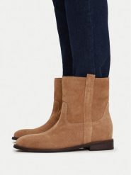 Badura Botki C-KD039669-25-1 Beżowy ciemny. Brązowe botki damskie Badura, ze skóry, bez obcasa, na płaskiej podeszwie, bez zapięcia. Za 349.99 zł.