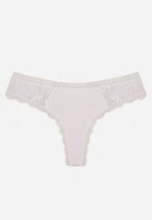 Białe Majtki Stringi Ozdobione Koronką z Bawełną Meniliphis. Białe stringi Renee, bez wzorów, z bawełny. Za 6.99 zł.
