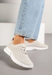 Jasnoszare Sneakersy Ozdobione Ażurowym Wzorem Sareldi. Szare obuwie sportowe damskie Renee, z jeansu, bez zapięcia. Za 54.99 zł.