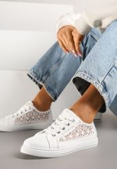 Białe Trampki Tenisówki Ozdobione Ażurową Cholewką Xalimi. Białe obuwie sportowe damskie Renee, z jeansu, bez zapięcia, tenisowe. Za 49.99 zł.