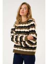 CULTURE Sweter "Anthonia" w kolorze oliwkowo-kremowo-czarnym rozmiar: L/XL. Brązowe swetry klasyczne damskie Culture, l, z wełny, bez kołnierzyka. Za 131.74 zł.