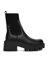 DeeZee Botki 67091-5 Czarny. Czarne botki damskie DeeZee, z materiału, bez obcasa, na słupku, bez zapięcia. Za 219.99 zł.