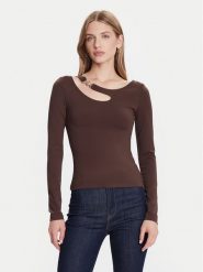 Guess Bluzka W5BP18 KC7M2 Brązowy Slim Fit. Brązowe bluzki damskie Guess, m, z aplikacjami, z syntetyku, bez kołnierzyka, bez ramiączek. Za 279.99 zł.