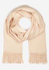 Jasnobeżowy Szalik z Tkaniny Wykończony Frędzlami Teofilla. Brązowe szaliki damskie Born2be, bez wzorów, z tkaniny. Za 34.99 zł.
