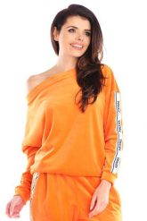 Welurowa Damska Bluza z Taśmą - Pomarańczowa. Brązowe bluzy damskie Awama, l, bez wzorów, z elastanu, bez kaptura. Za 232.90 zł.