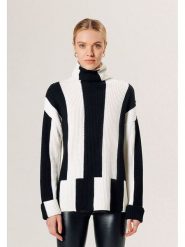 Rodier Wełniany sweter w kolorze czarno-białym rozmiar: XL. Białe swetry klasyczne damskie Rodier, xl, z wełny, bez kołnierzyka. Za 349.73 zł.