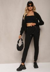 Czarny Komplet Dresowy Zasuwana Bluza z Kapturem i Proste Spodnie Junine. Czarne bluzy damskie Renee, l, bez wzorów, z dresówki, z kapturem. Za 119.99 zł.