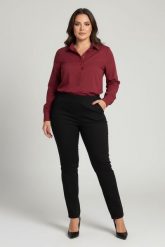 Eleganckie czarne spodnie Jeangaliny02 o kroju regular PLUS SIZE XXL OVERSIZE JESIEŃ. Czarne spodnie materiałowe damskie Moda Size Plus Iwanek, bez wzorów, z bawełny. Za 199.90 zł.