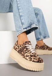 Panterkowe Sneakersy Typu Tenisówki na Żłobionej Platformie Lorreia. Obuwie sportowe damskie Renee, bez wzorów, z jeansu, bez zapięcia. Za 89.99 zł.