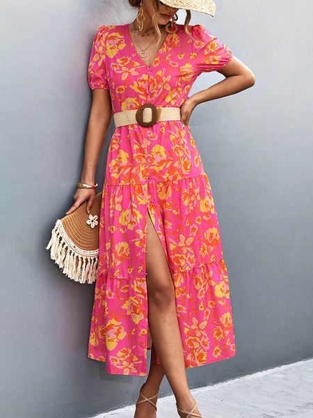 Ariel Tesoro Sukienka w kolorze różowo-żółtym rozmiar: 42. Różowe sukienki damskie Ariel Tesoro, bez wzorów, bez ramiączek. Za 145.26 zł.