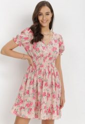 Różowa Sukienka Aethiliana. Czerwone sukienki damskie Born2be, bez wzorów, bez ramiączek. Za 159.99 zł.