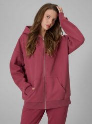 4F Bluza dresowa regular z kapturem damska - burgundowy L. Czerwone bluzy damskie 4F, l, bez wzorów, z dresówki, z kapturem. Za 179.99 zł.