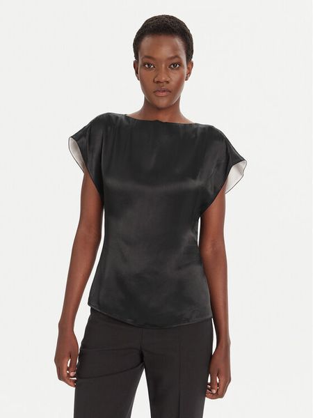 BOSS Bluzka Bavati 50541815 Czarny Slim Fit. Czarne bluzki damskie Boss, bez wzorów, z wiskozy, bez kołnierzyka, bez ramiączek. Za 529.99 zł.