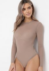 Beżowe Gładkie Body z Długimi Rękawami Teuma. Brązowe body i gorsety Born2be, bez wzorów. Za 99.99 zł.