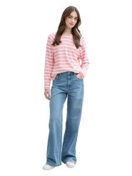TOM TAILOR Denim Koszulka w kolorze jasnoróżowo-białym rozmiar: S. Białe bluzki damskie TOM TAILOR DENIM, s, bez wzorów, z bawełny, bez kołnierzyka, bez ramiączek. Za 83.42 zł.