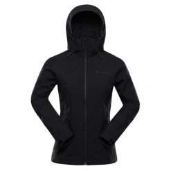 Kurtka damska trekkingowa softshell Alpine Pro Gedera. Czarne kurtki sportowe damskie Alpine Pro, bez wzorów, z softshellu, bez kaptura. W wyprzedaży za 499.00 zł.
