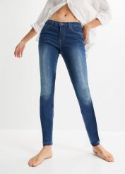 Dżinsy Skinny ze stretchem, średni stan. Niebieskie rurki damskie bonprix, bez wzorów, z jeansu. Za 82.99 zł.