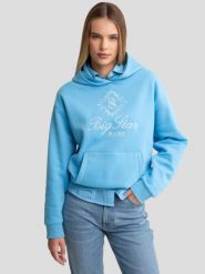 Bluza damska z haftem z kapturem niebieska Afra 401. Niebieskie bluzy damskie Big Star, l, bez wzorów, z dzianiny, z kapturem. W wyprzedaży za 199.99 zł.